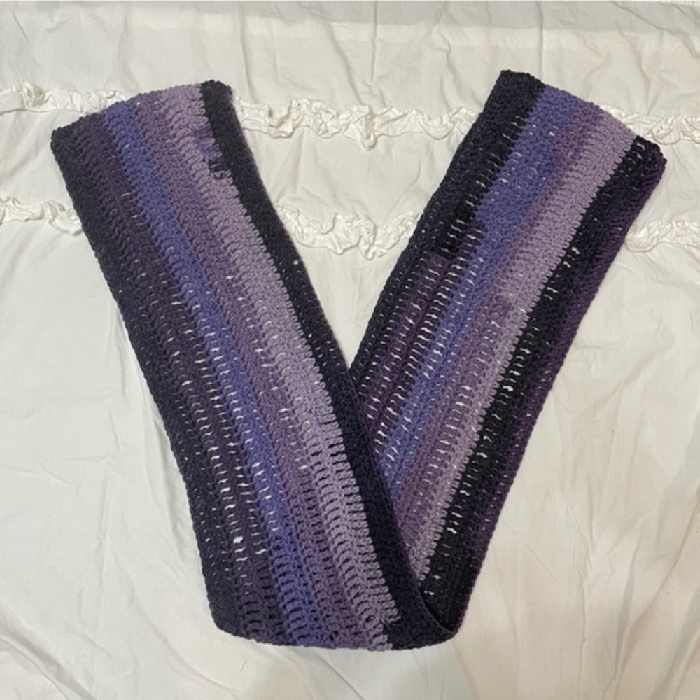 NEW Handmade Artisan Crochet 🧶 Granny Scarf, Shawl, Table Runner, Grape Stripe